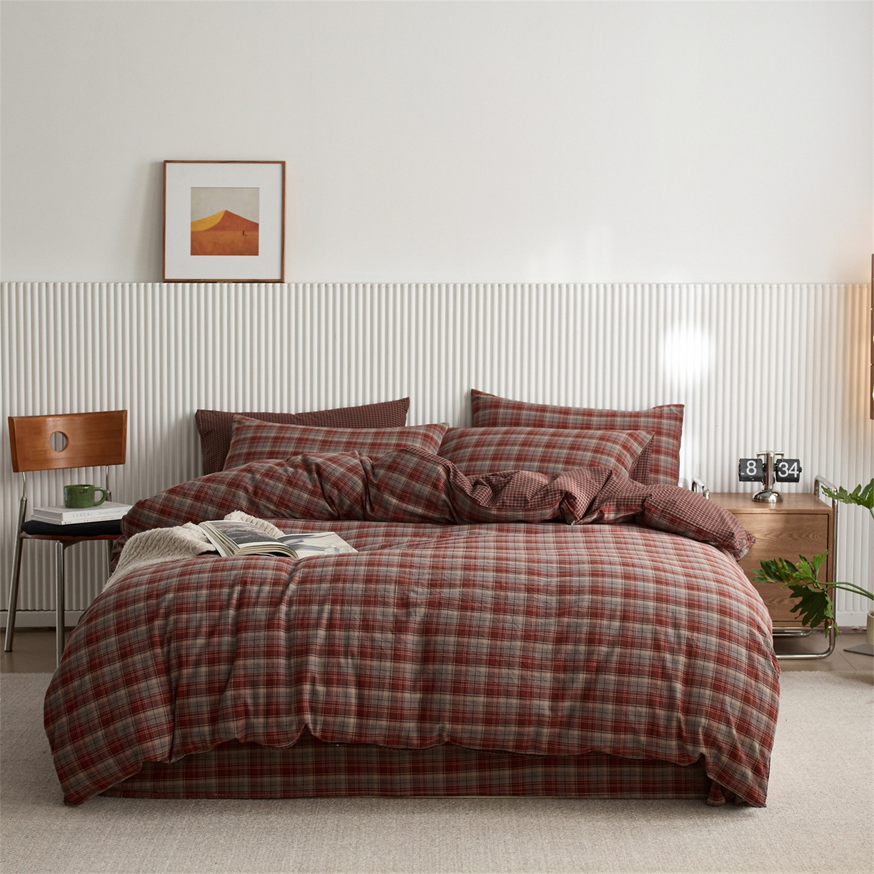 91家纺网 家纺一手货源 找家纺 （总）启程家纺 2026新款纯棉水洗棉复古大格系列多规格纯棉四件套