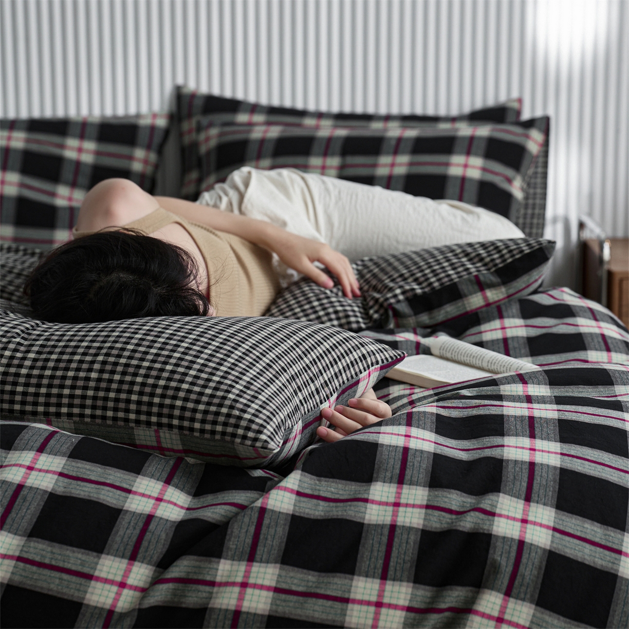 91家纺网 家纺一手货源 找家纺 （总）启程家纺 2026新款纯棉水洗棉复古大格系列多规格纯棉四件套