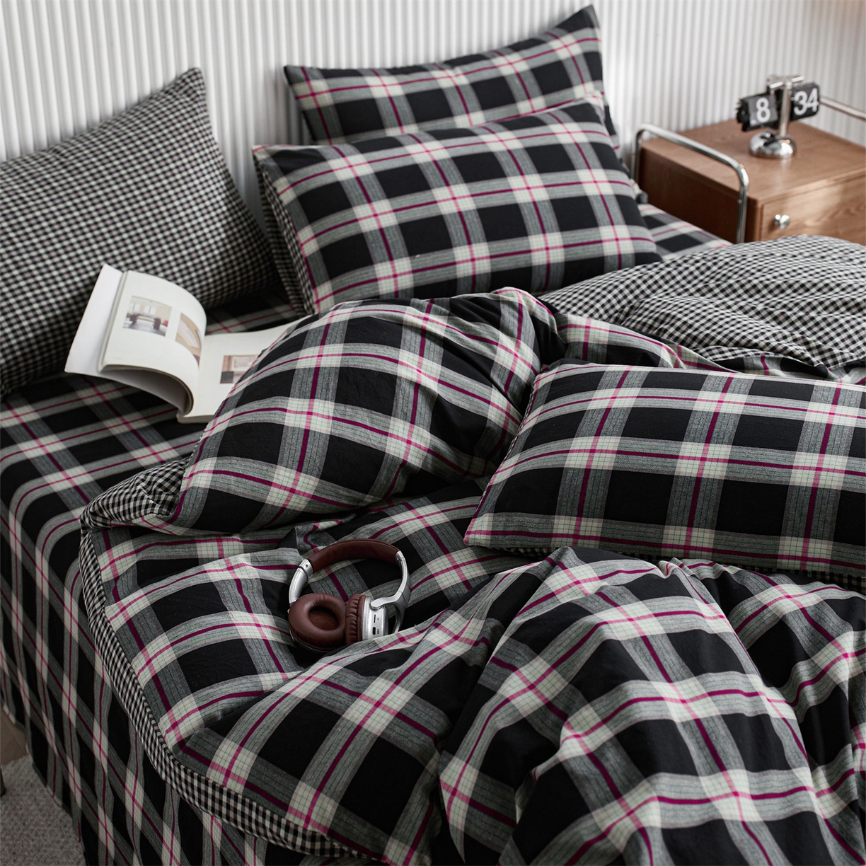 91家纺网 家纺一手货源 找家纺 （总）启程家纺 2026新款纯棉水洗棉复古大格系列多规格纯棉四件套