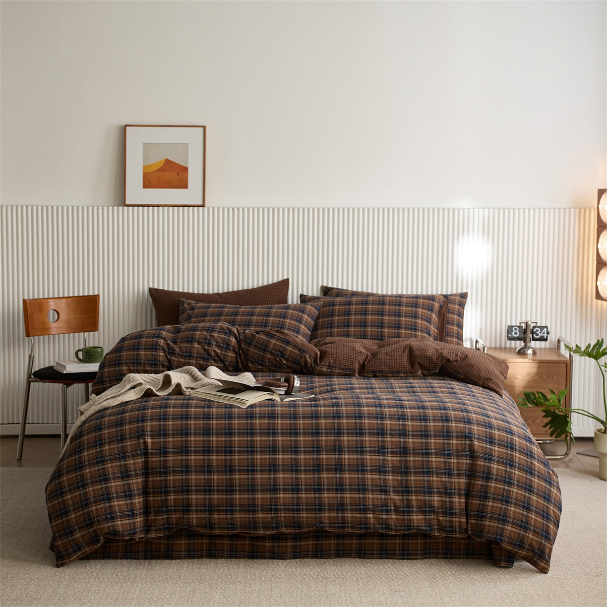 91家纺网 家纺一手货源 找家纺 （总）启程家纺 2026新款纯棉水洗棉复古大格系列多规格纯棉四件套