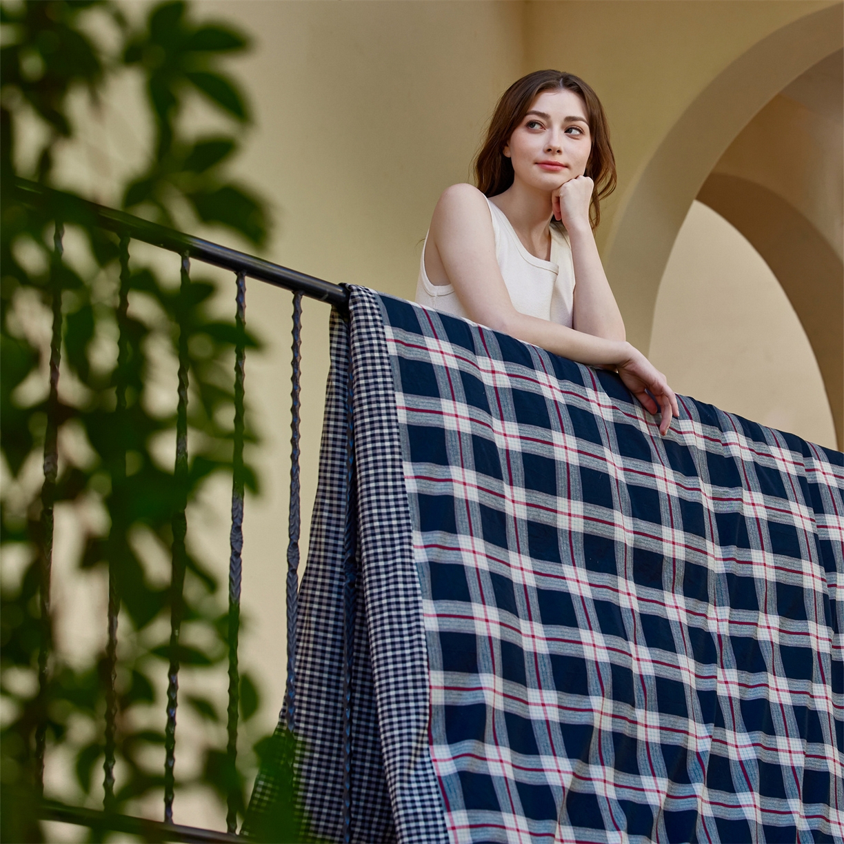 91家纺网 家纺一手货源 找家纺 启程家纺 2026新款纯棉水洗棉复古大格系列多规格纯棉四件套 摩登大黑