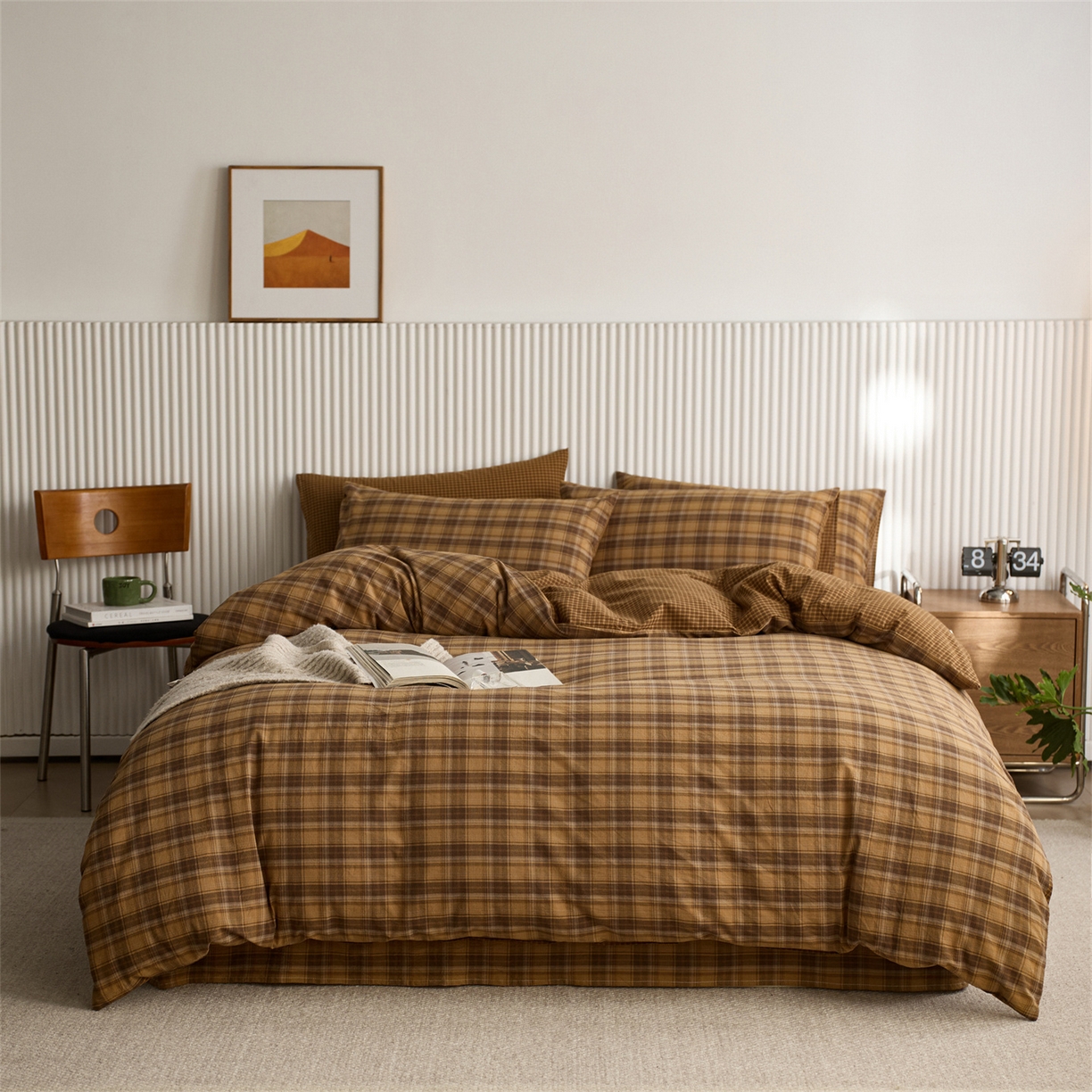 启程家纺 2026新款纯棉水洗棉复古大格系列多规格纯棉四件套 苏格兰黄大格