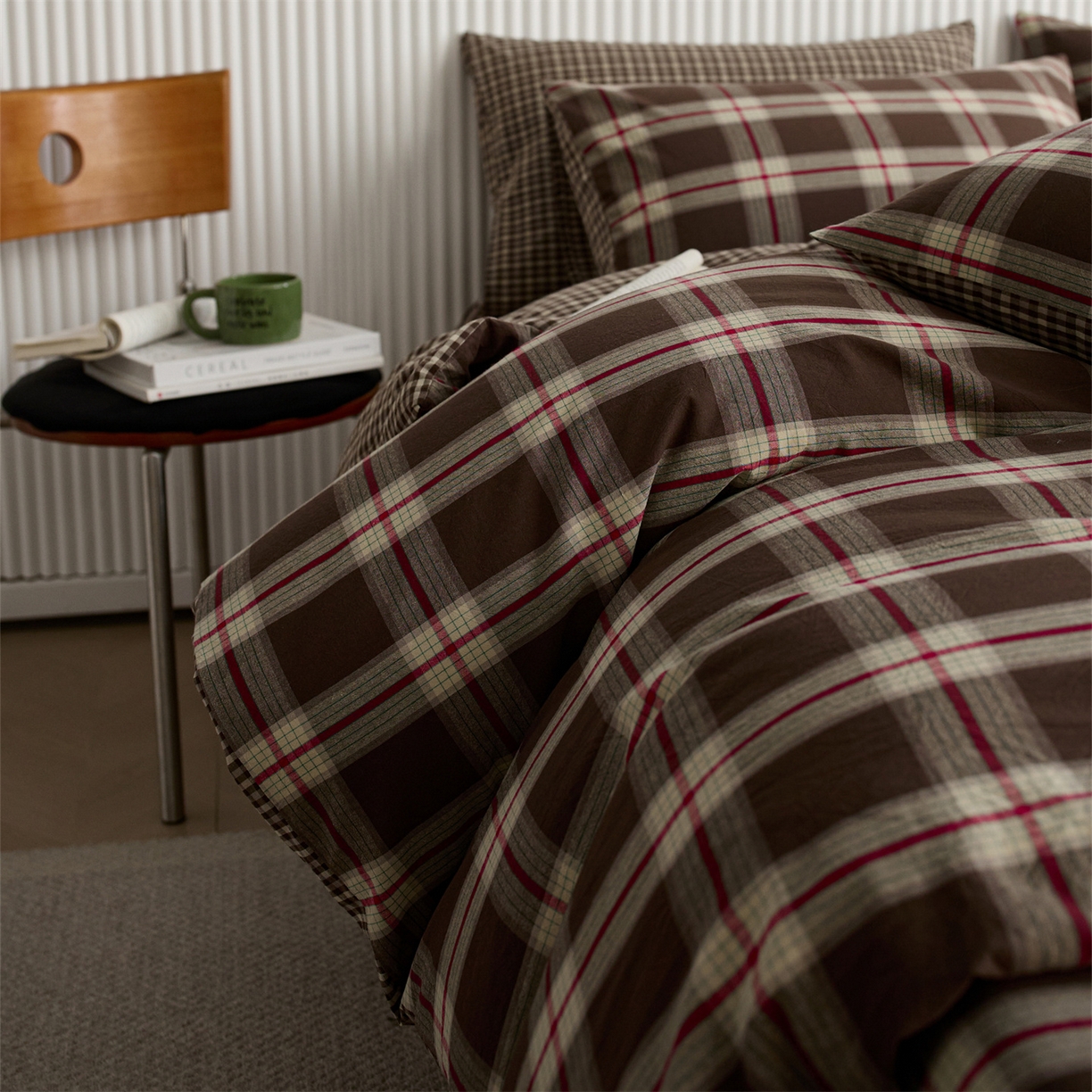 91家纺网 家纺一手货源 找家纺 启程家纺 2026新款纯棉水洗棉复古大格系列多规格纯棉四件套 摩登大咖