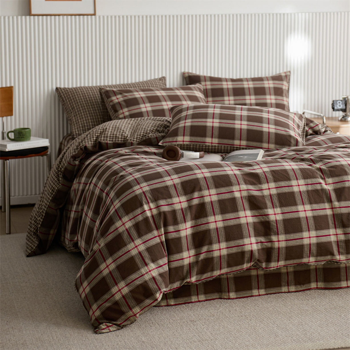 91家纺网 家纺一手货源 找家纺 启程家纺 2026新款纯棉水洗棉复古大格系列多规格纯棉四件套 摩登大咖