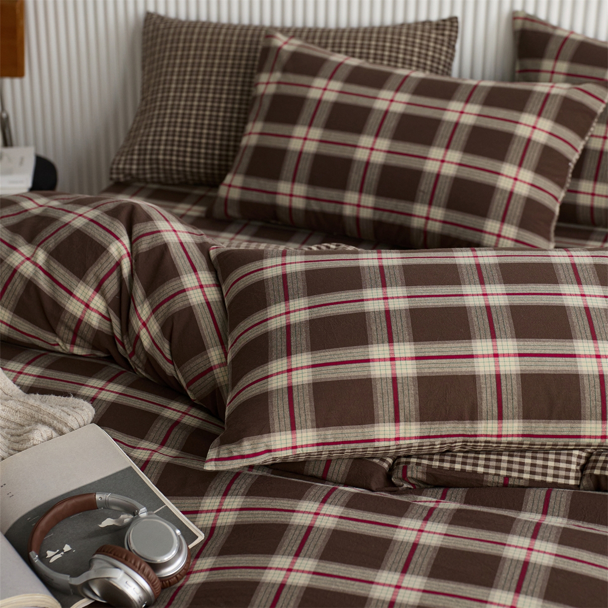 91家纺网 家纺一手货源 找家纺 启程家纺 2026新款纯棉水洗棉复古大格系列多规格纯棉四件套 摩登大咖