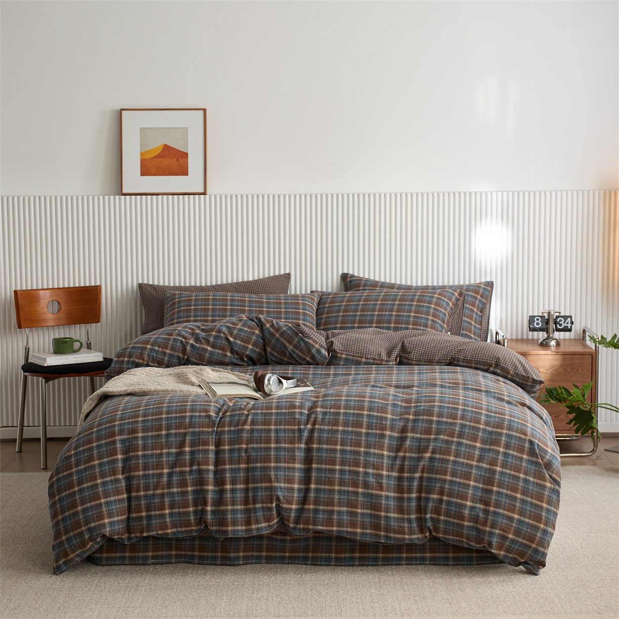 启程家纺 2026新款纯棉水洗棉复古大格系列多规格纯棉四件套 苏格兰蓝大格