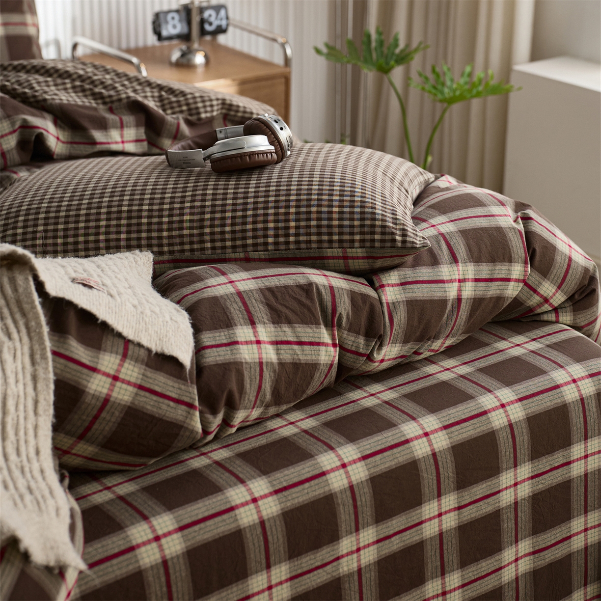 91家纺网 家纺一手货源 找家纺 启程家纺 2026新款纯棉水洗棉复古大格系列多规格纯棉四件套 摩登大咖