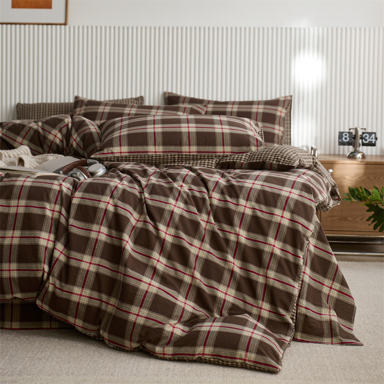 91家纺网 家纺一手货源 找家纺 启程家纺 2026新款纯棉水洗棉复古大格系列多规格纯棉四件套 摩登大咖