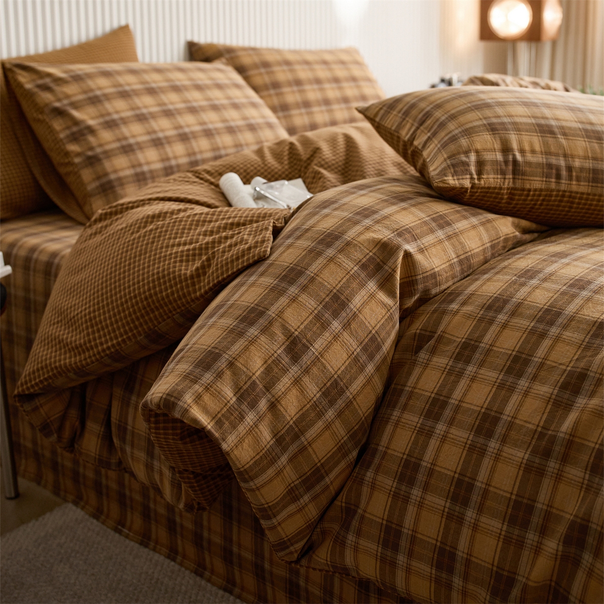 91家纺网 家纺一手货源 找家纺 启程家纺 2026新款纯棉水洗棉复古大格系列多规格纯棉四件套 苏格兰黄大格