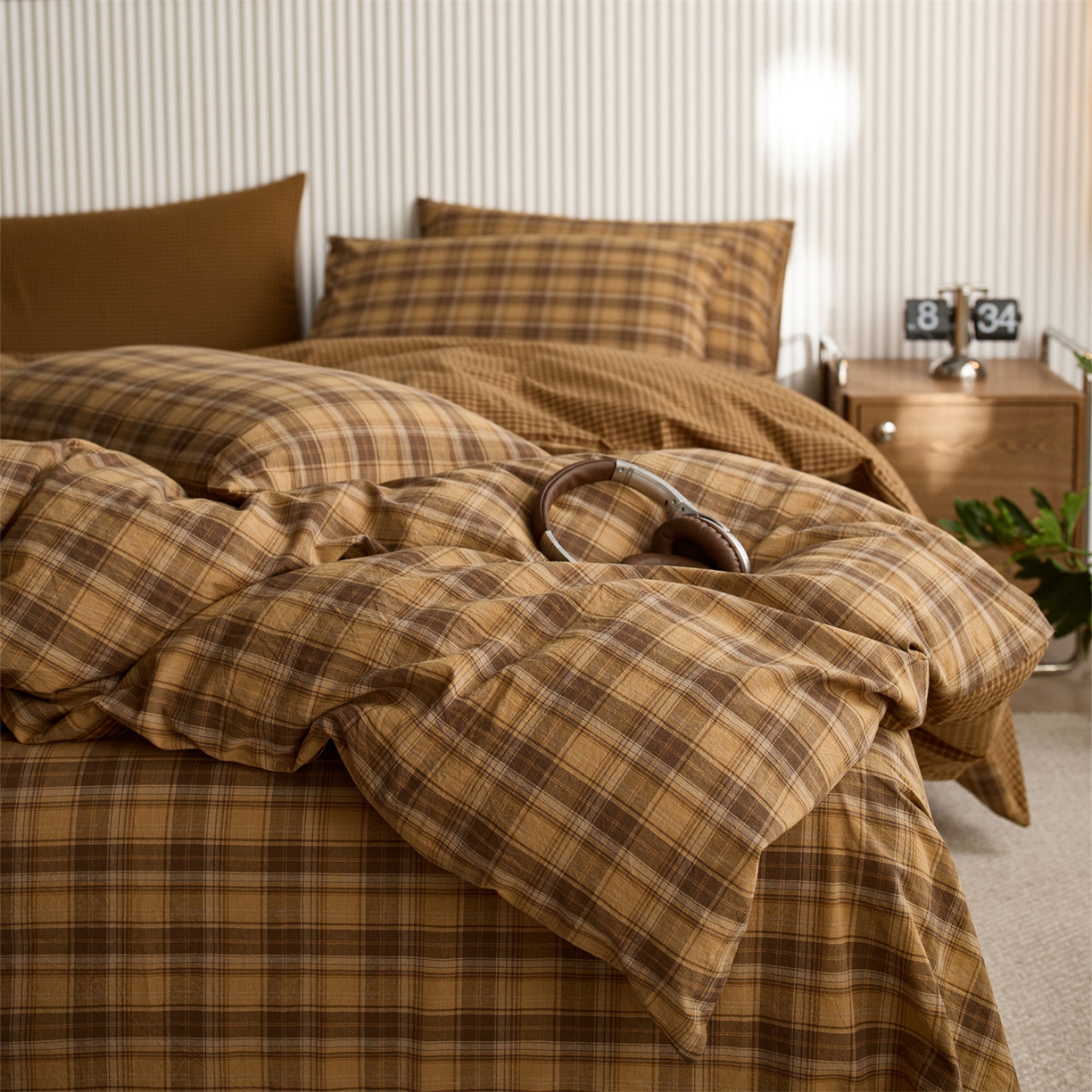 91家纺网 家纺一手货源 找家纺 启程家纺 2026新款纯棉水洗棉复古大格系列多规格纯棉四件套 苏格兰黄大格