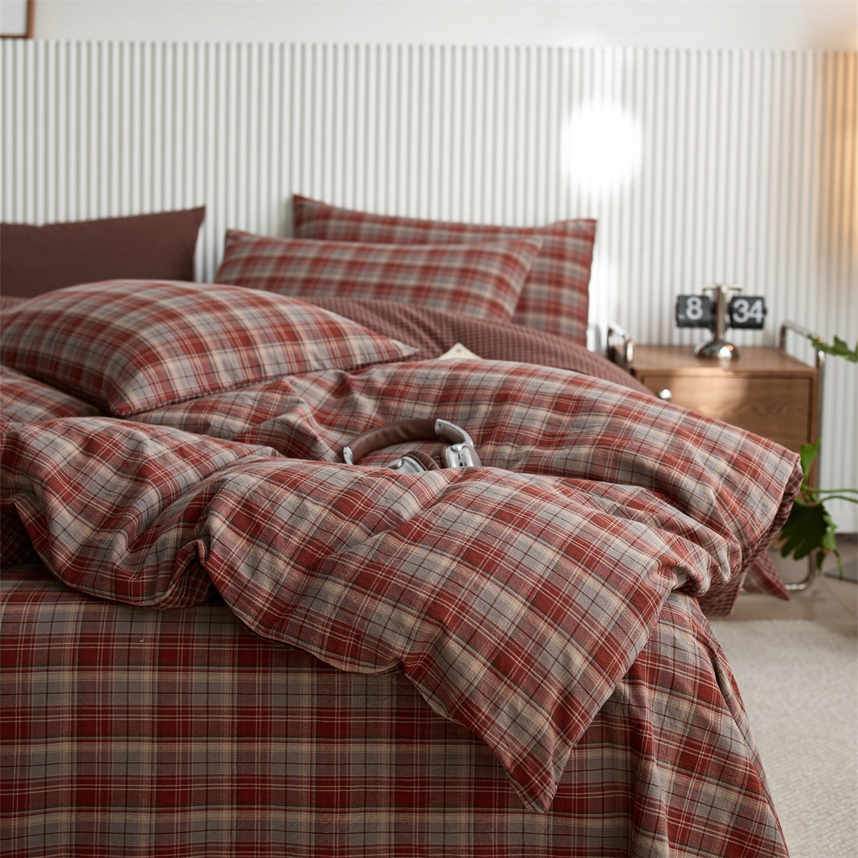 91家纺网 家纺一手货源 找家纺 启程家纺 2026新款纯棉水洗棉复古大格系列多规格纯棉四件套 苏格兰红大格