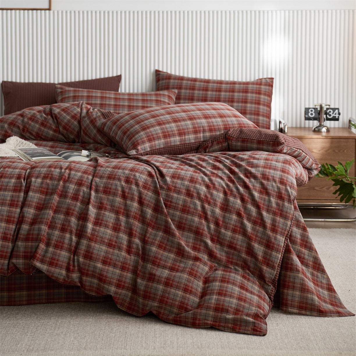 91家纺网 家纺一手货源 找家纺 启程家纺 2026新款纯棉水洗棉复古大格系列多规格纯棉四件套 苏格兰红大格