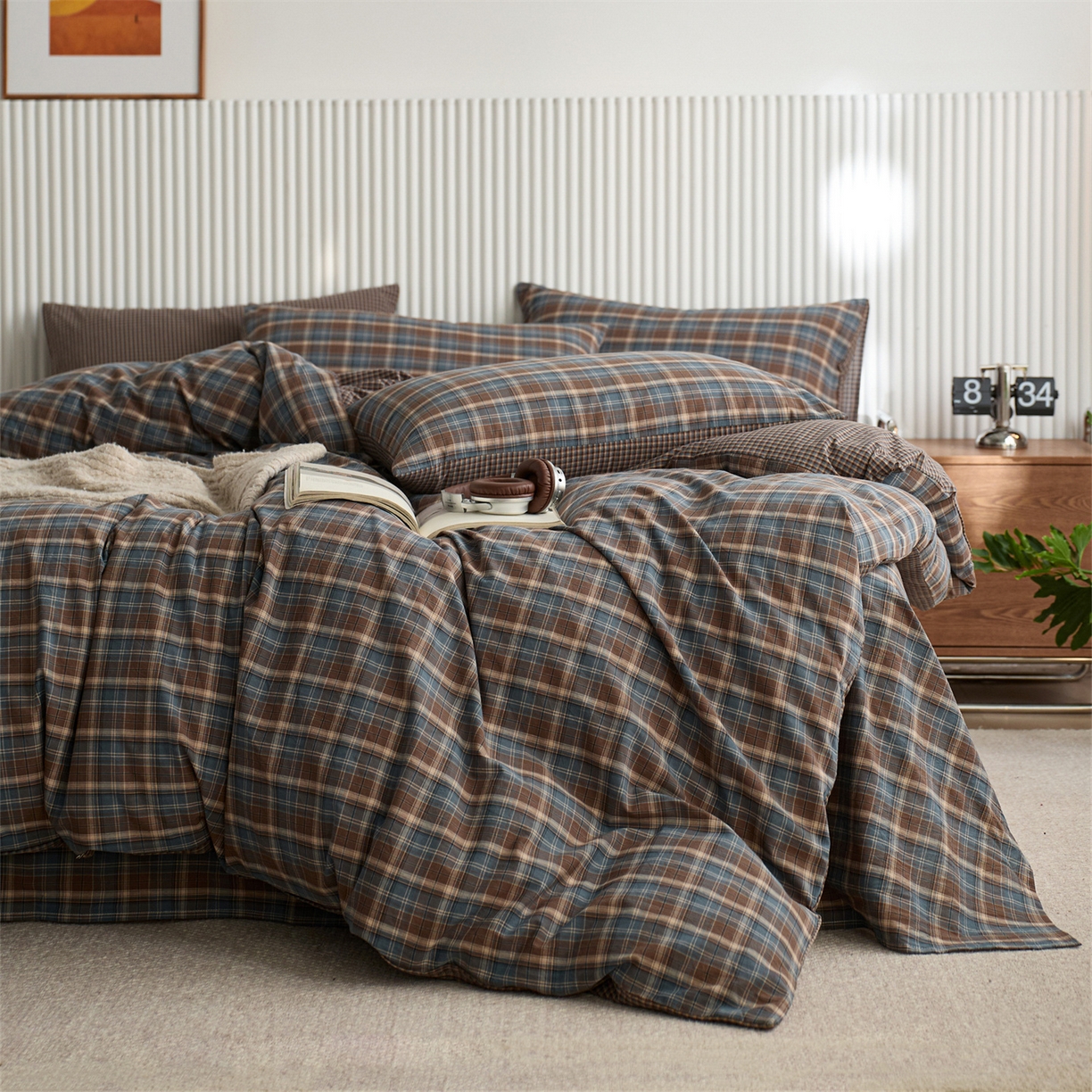 91家纺网 家纺一手货源 找家纺 启程家纺 2026新款纯棉水洗棉复古大格系列多规格纯棉四件套 苏格兰蓝大格