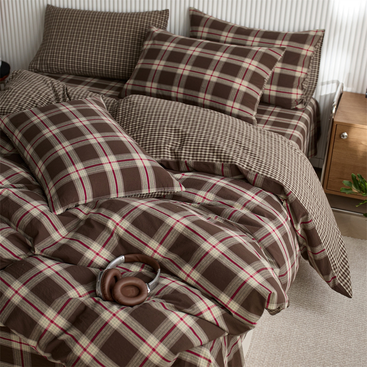 91家纺网 家纺一手货源 找家纺 启程家纺 2026新款纯棉水洗棉复古大格系列多规格纯棉四件套 摩登大咖