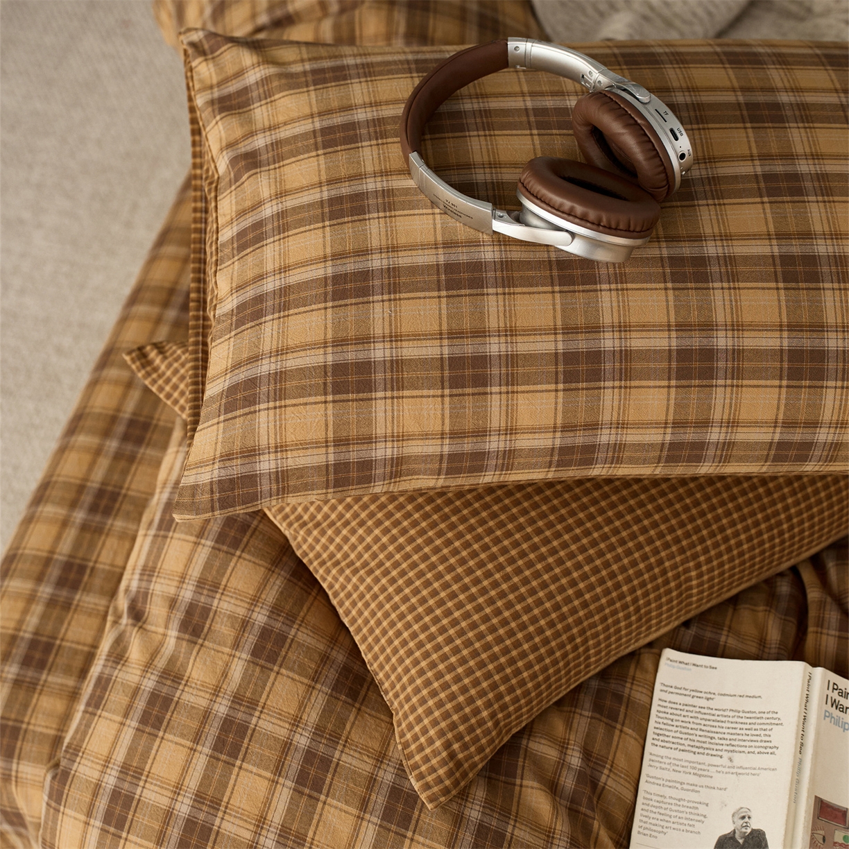 91家纺网 家纺一手货源 找家纺 启程家纺 2026新款纯棉水洗棉复古大格系列多规格纯棉四件套 苏格兰黄大格