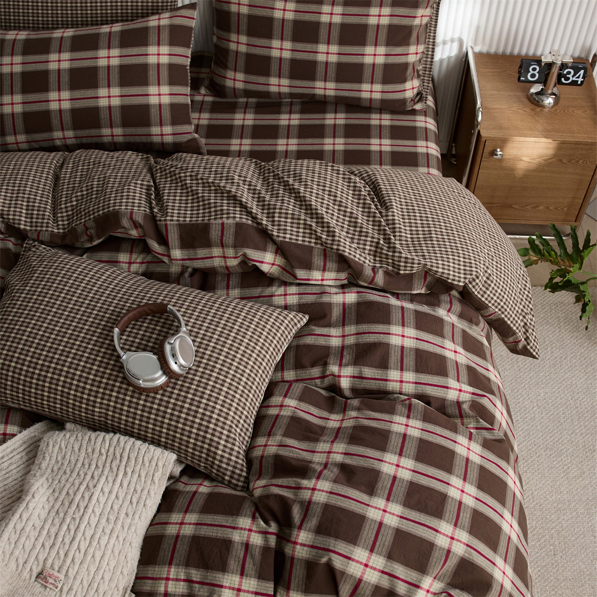 91家纺网 家纺一手货源 找家纺 启程家纺 2026新款纯棉水洗棉复古大格系列多规格纯棉四件套 摩登大咖