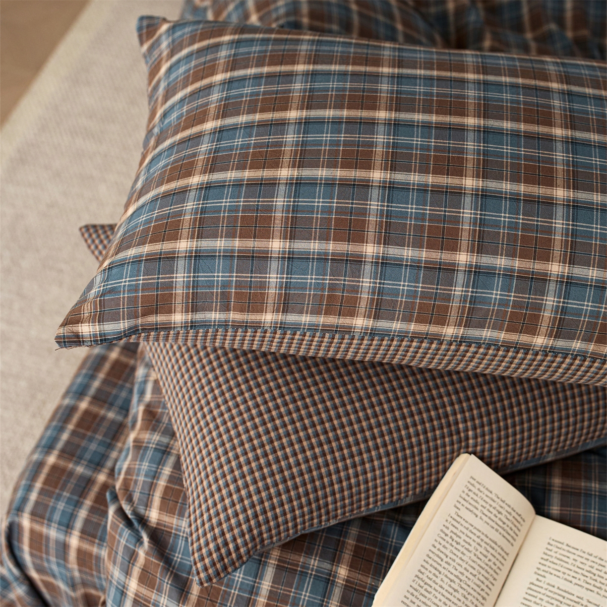 91家纺网 家纺一手货源 找家纺 启程家纺 2026新款纯棉水洗棉复古大格系列多规格纯棉四件套 苏格兰蓝大格