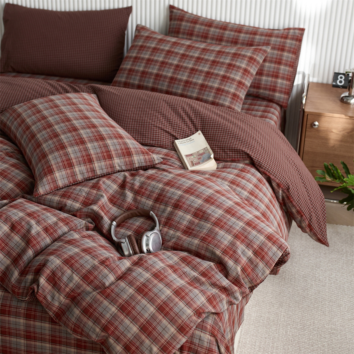 91家纺网 家纺一手货源 找家纺 启程家纺 2026新款纯棉水洗棉复古大格系列多规格纯棉四件套 苏格兰红大格