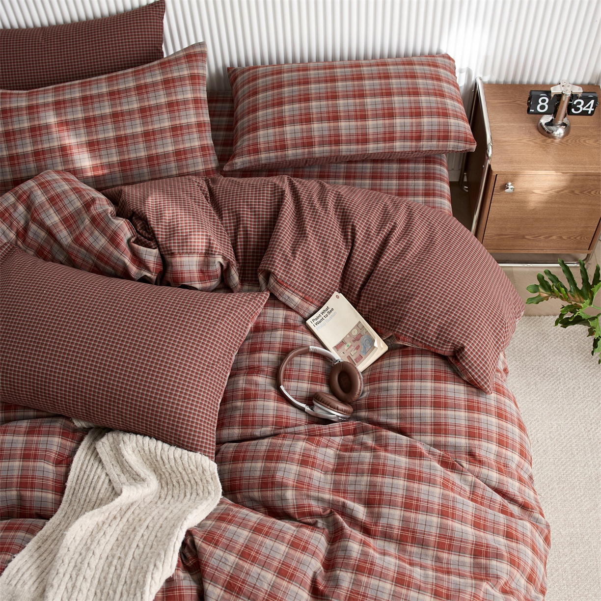 91家纺网 家纺一手货源 找家纺 启程家纺 2026新款纯棉水洗棉复古大格系列多规格纯棉四件套 苏格兰红大格