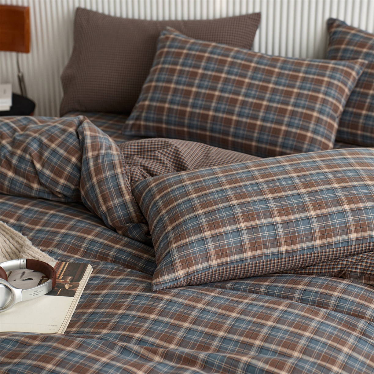 91家纺网 家纺一手货源 找家纺 启程家纺 2026新款纯棉水洗棉复古大格系列多规格纯棉四件套 苏格兰蓝大格