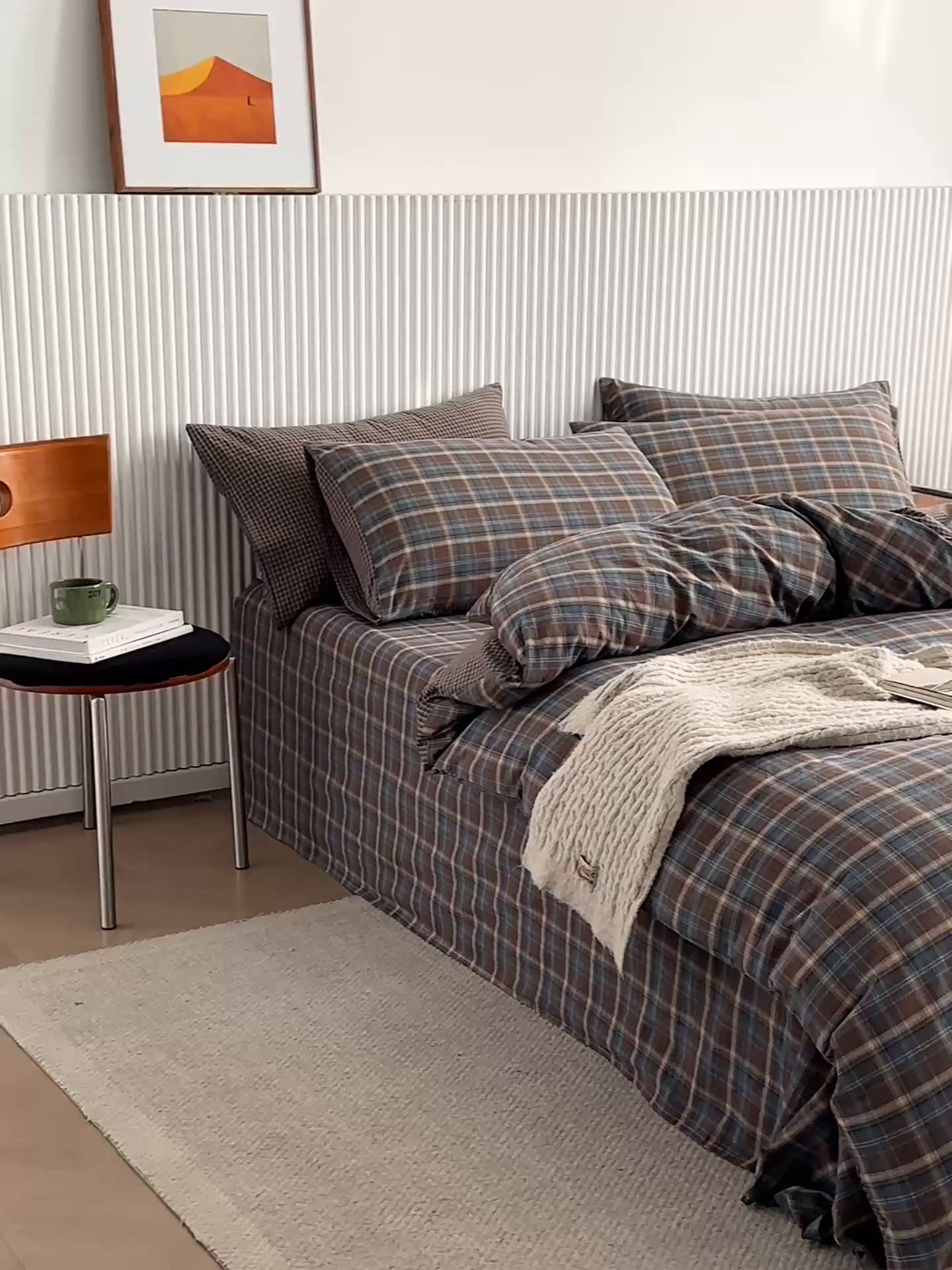 91家纺网 家纺一手货源 找家纺 启程家纺 2026新款纯棉水洗棉复古大格系列多规格纯棉四件套 苏格兰蓝大格