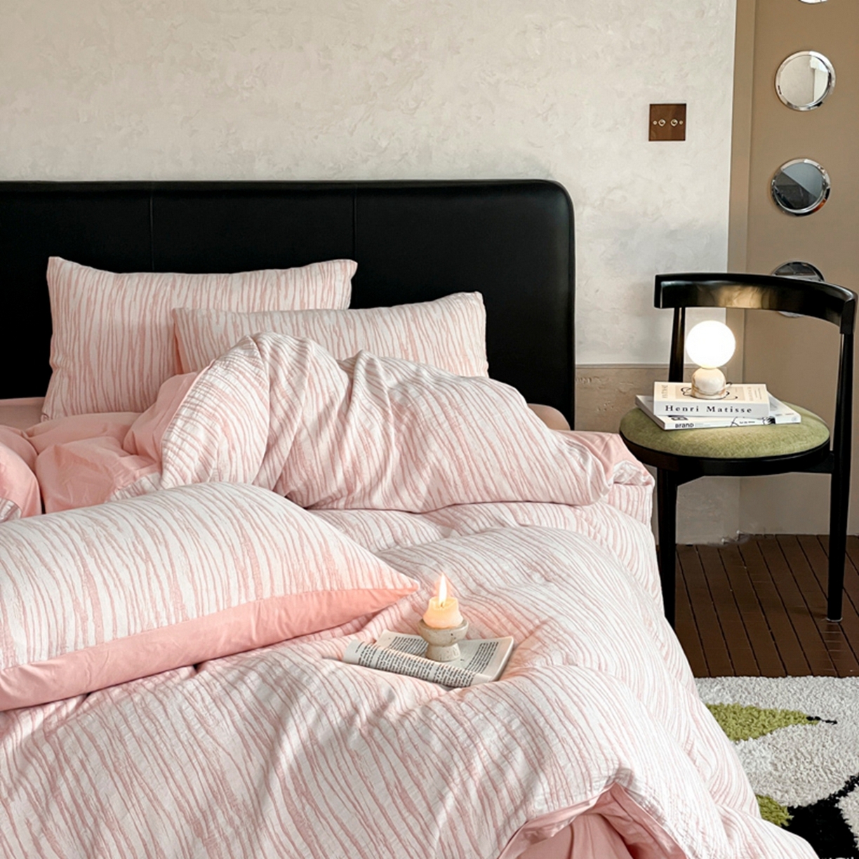 91家纺网 家纺一手货源 找家纺 ab家纺 2026新款全棉纯棉三层纱提花四件套 米亚-粉