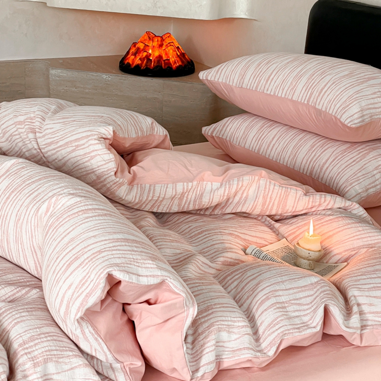 91家纺网 家纺一手货源 找家纺 ab家纺 2026新款全棉纯棉三层纱提花四件套 米亚-粉