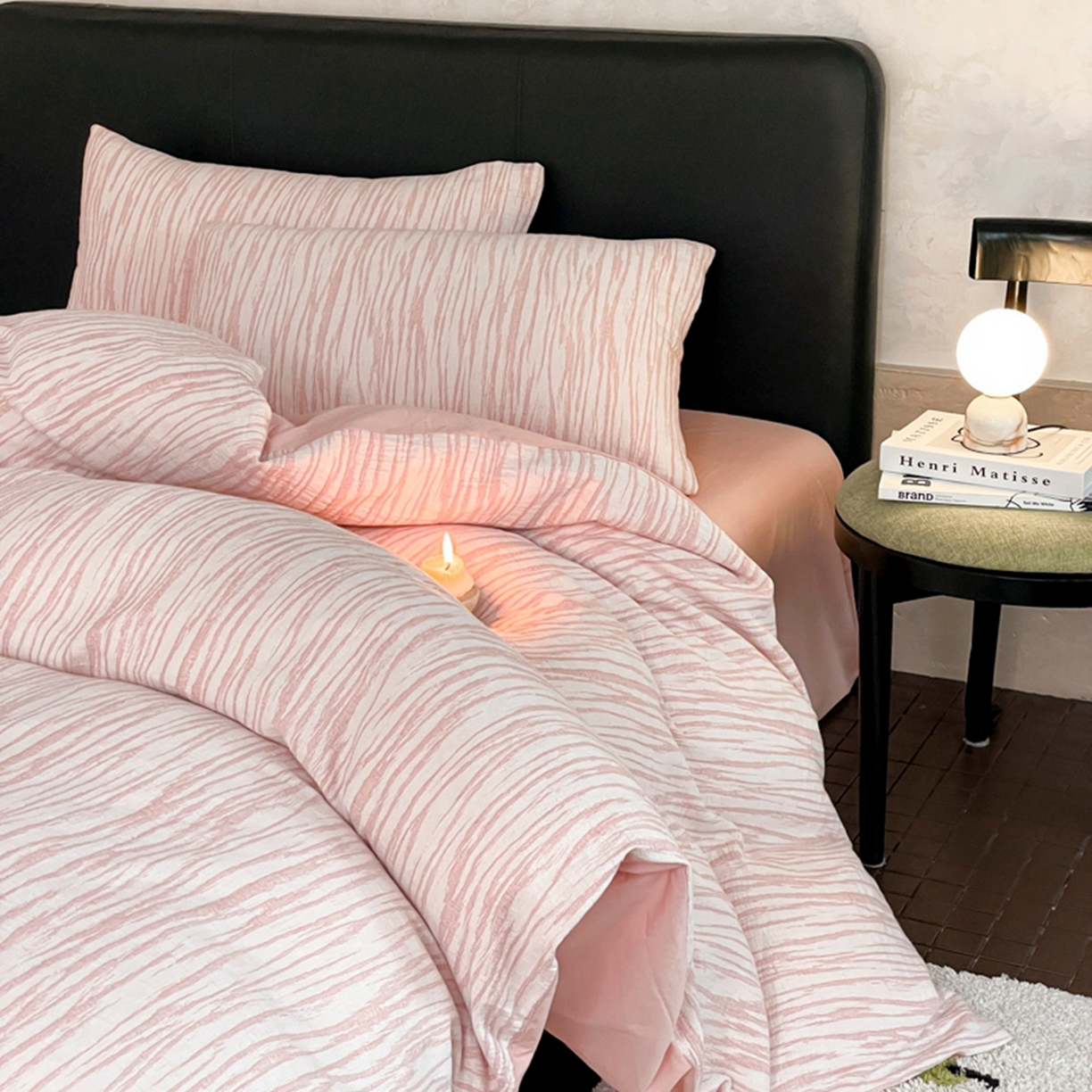 91家纺网 家纺一手货源 找家纺 ab家纺 2026新款全棉纯棉三层纱提花四件套 米亚-粉