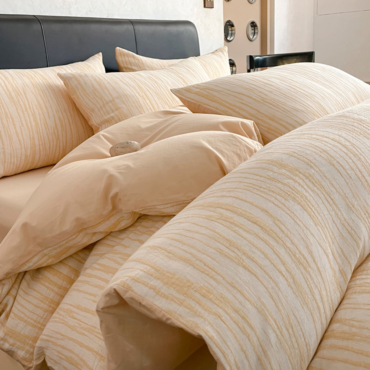 ab家纺 2026新款全棉纯棉三层纱提花四件套 米亚-杏色