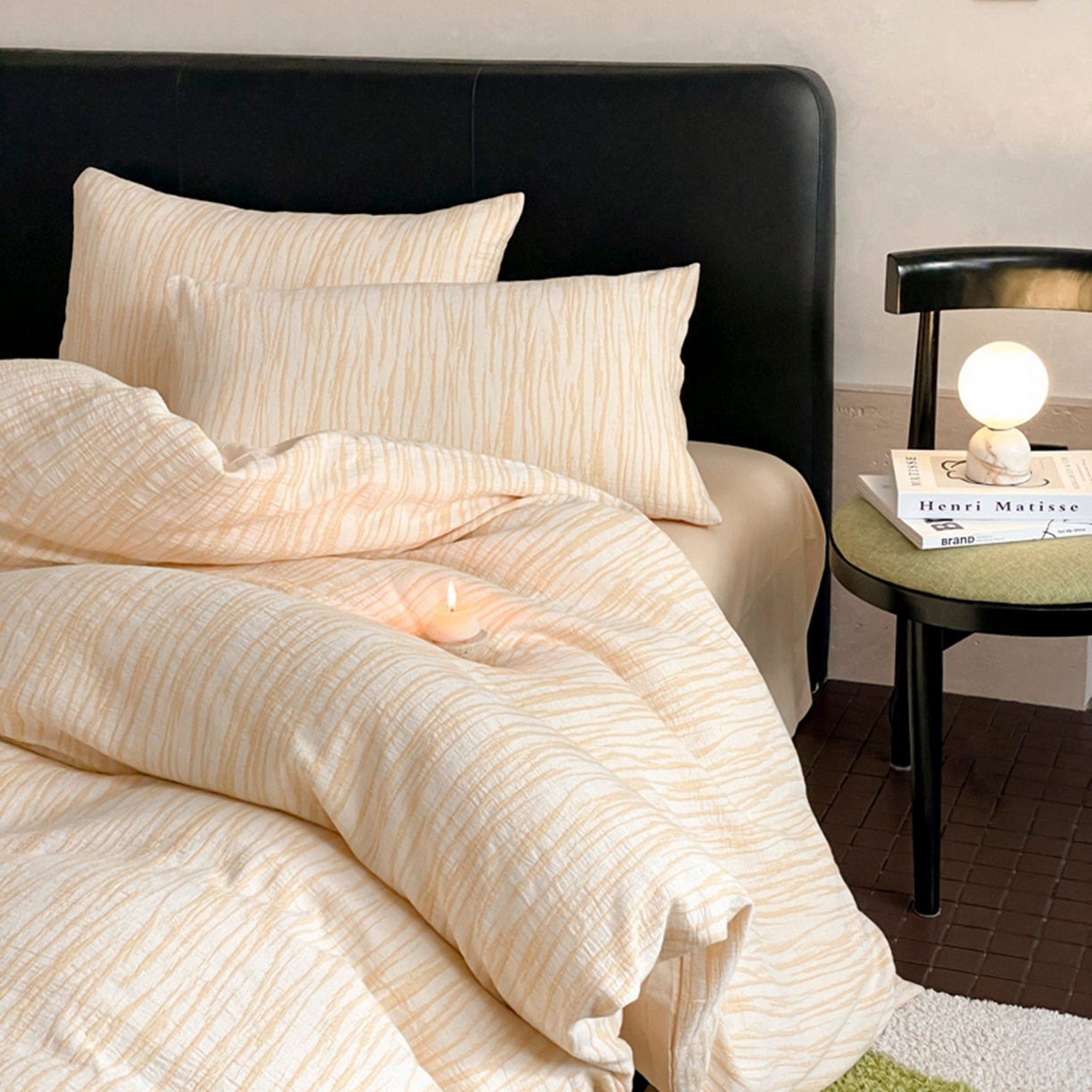 91家纺网 家纺一手货源 找家纺 ab家纺 2026新款全棉纯棉三层纱提花四件套 米亚-杏色