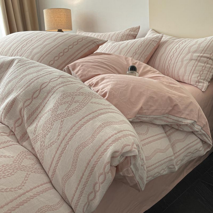 ab家纺 2026新款全棉纯棉三层纱提花四件套 暖阳-粉