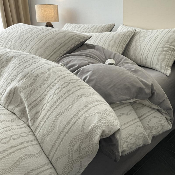 ab家纺 2026新款全棉纯棉三层纱提花四件套 暖阳-灰