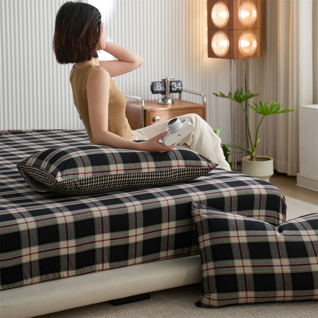 91家纺网 家纺一手货源 找家纺 （总）启程家纺 2026新款纯棉水洗棉复古大格系列多规格纯棉床笠