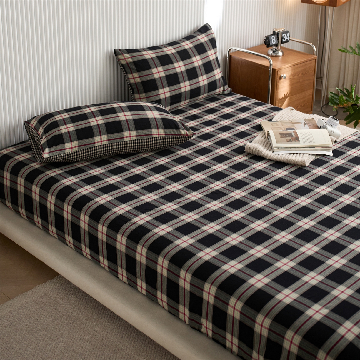 91家纺网 家纺一手货源 找家纺 （总）启程家纺 2026新款纯棉水洗棉复古大格系列多规格纯棉床笠