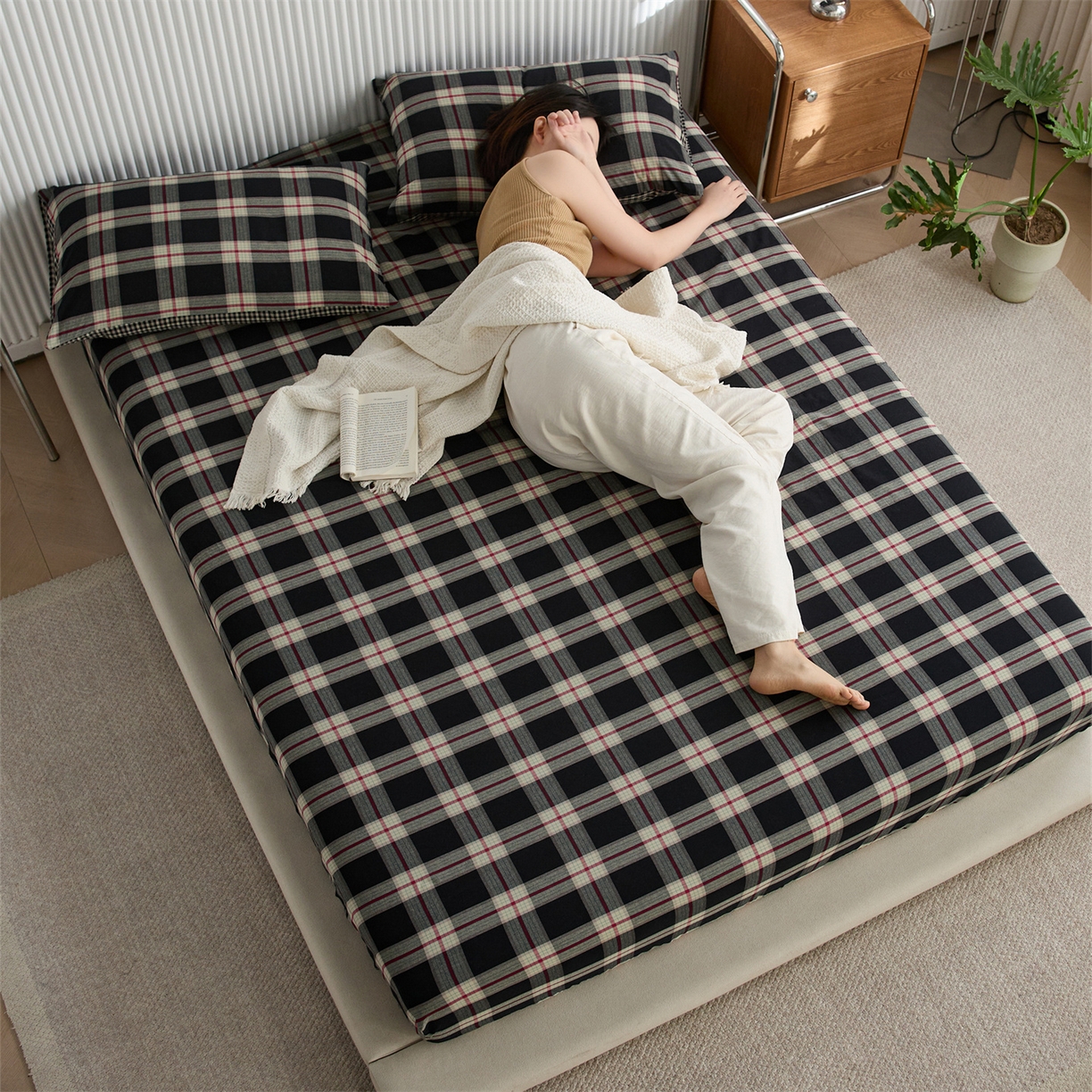 91家纺网 家纺一手货源 找家纺 （总）启程家纺 2026新款纯棉水洗棉复古大格系列多规格纯棉床笠