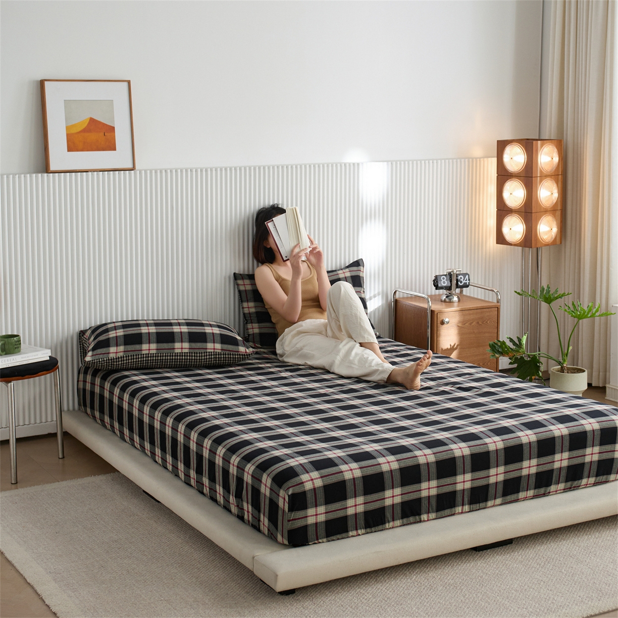 91家纺网 家纺一手货源 找家纺 （总）启程家纺 2026新款纯棉水洗棉复古大格系列多规格纯棉床笠