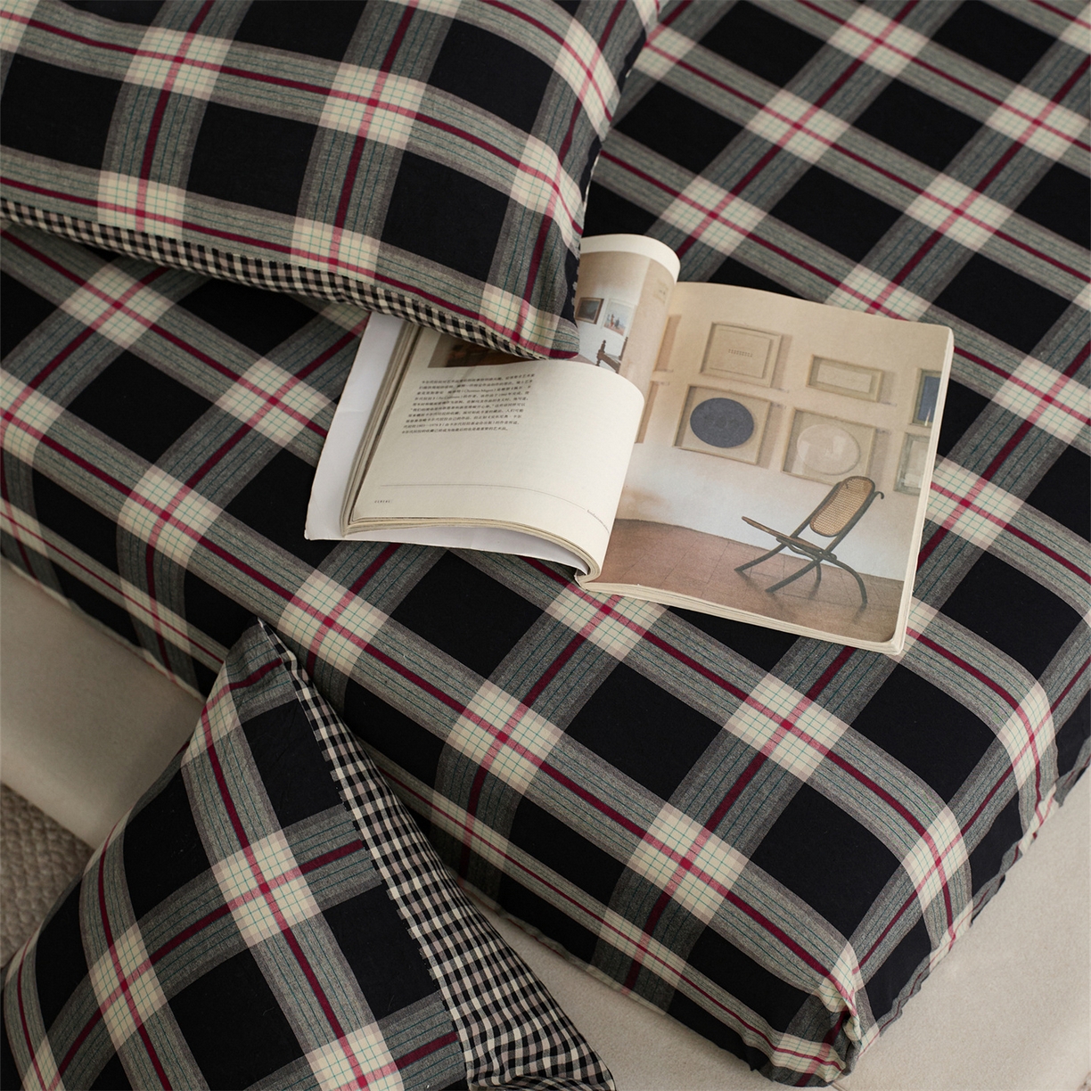 91家纺网 家纺一手货源 找家纺 （总）启程家纺 2026新款纯棉水洗棉复古大格系列多规格纯棉床笠