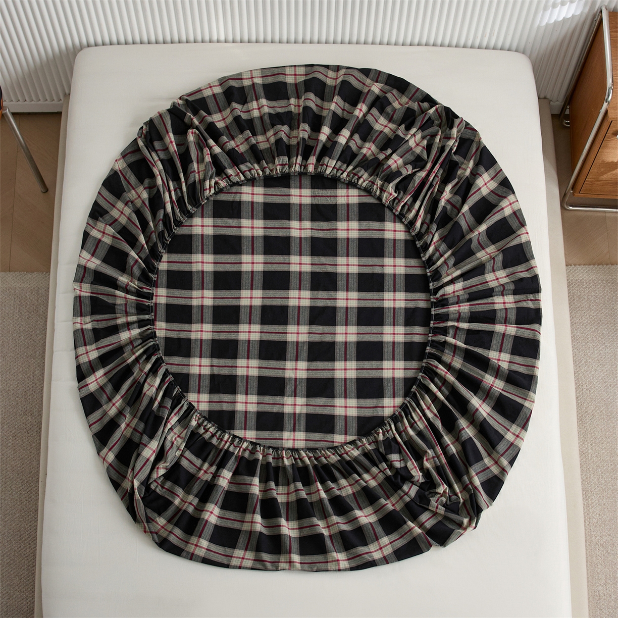 91家纺网 家纺一手货源 找家纺 （总）启程家纺 2026新款纯棉水洗棉复古大格系列多规格纯棉床笠