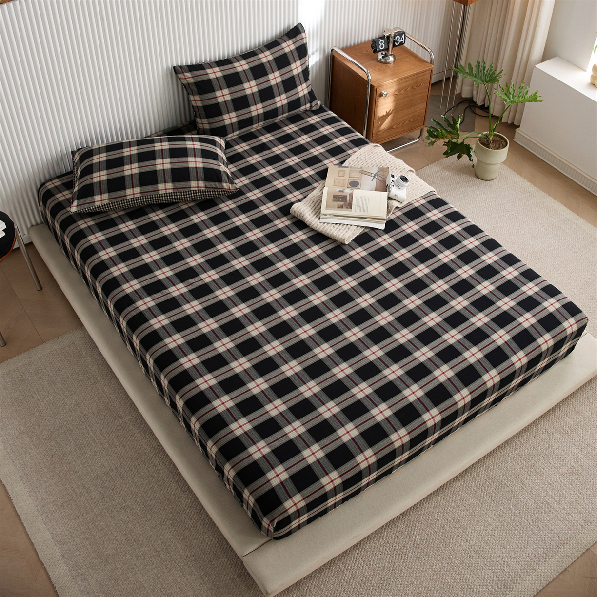 91家纺网 家纺一手货源 找家纺 （总）启程家纺 2026新款纯棉水洗棉复古大格系列多规格纯棉床笠