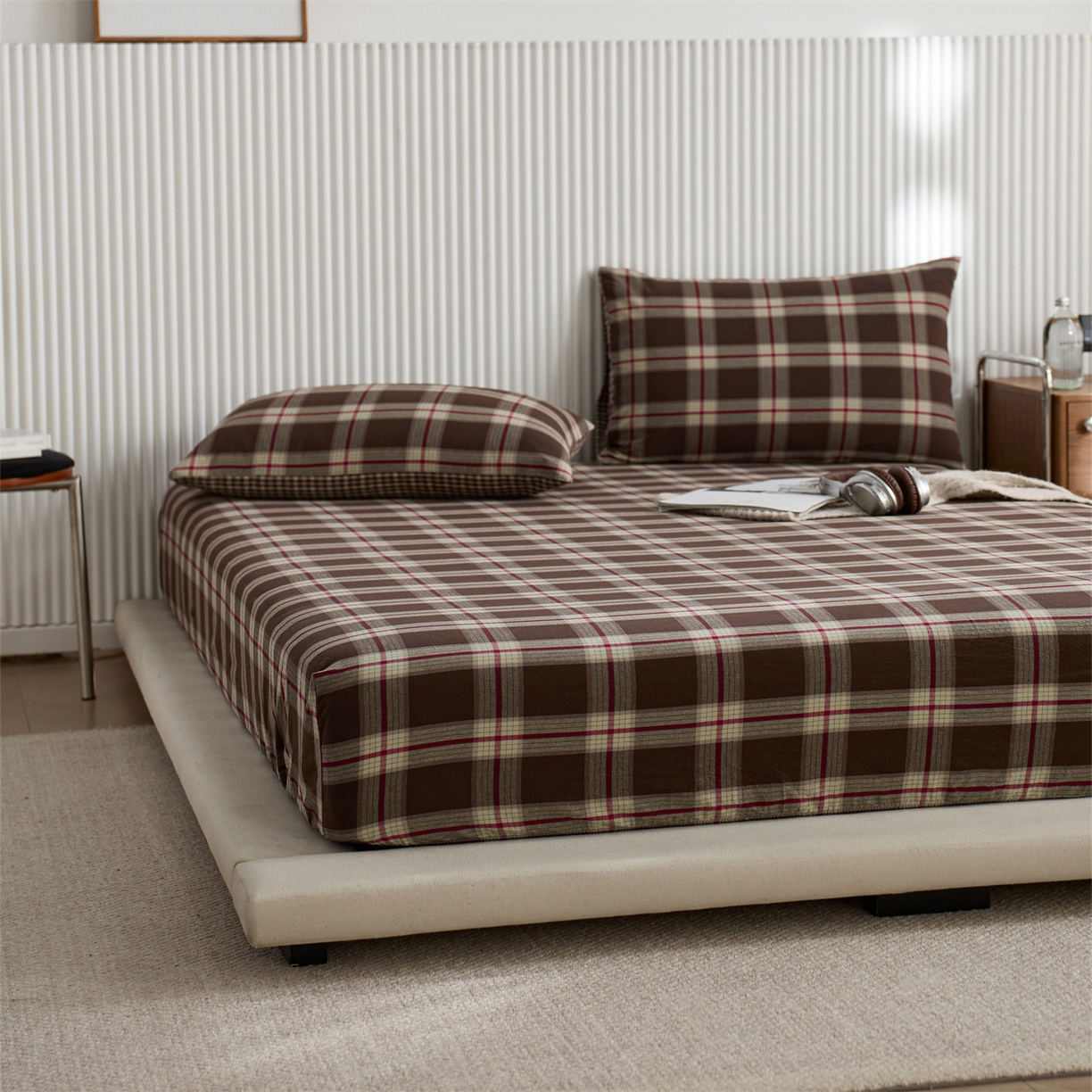 91家纺网 家纺一手货源 找家纺 启程家纺 2026新款纯棉水洗棉复古大格系列多规格纯棉床笠 摩登大咖