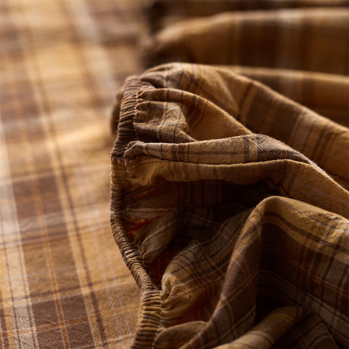 91家纺网 家纺一手货源 找家纺 启程家纺 2026新款纯棉水洗棉复古大格系列多规格纯棉床笠 苏格兰黄大格