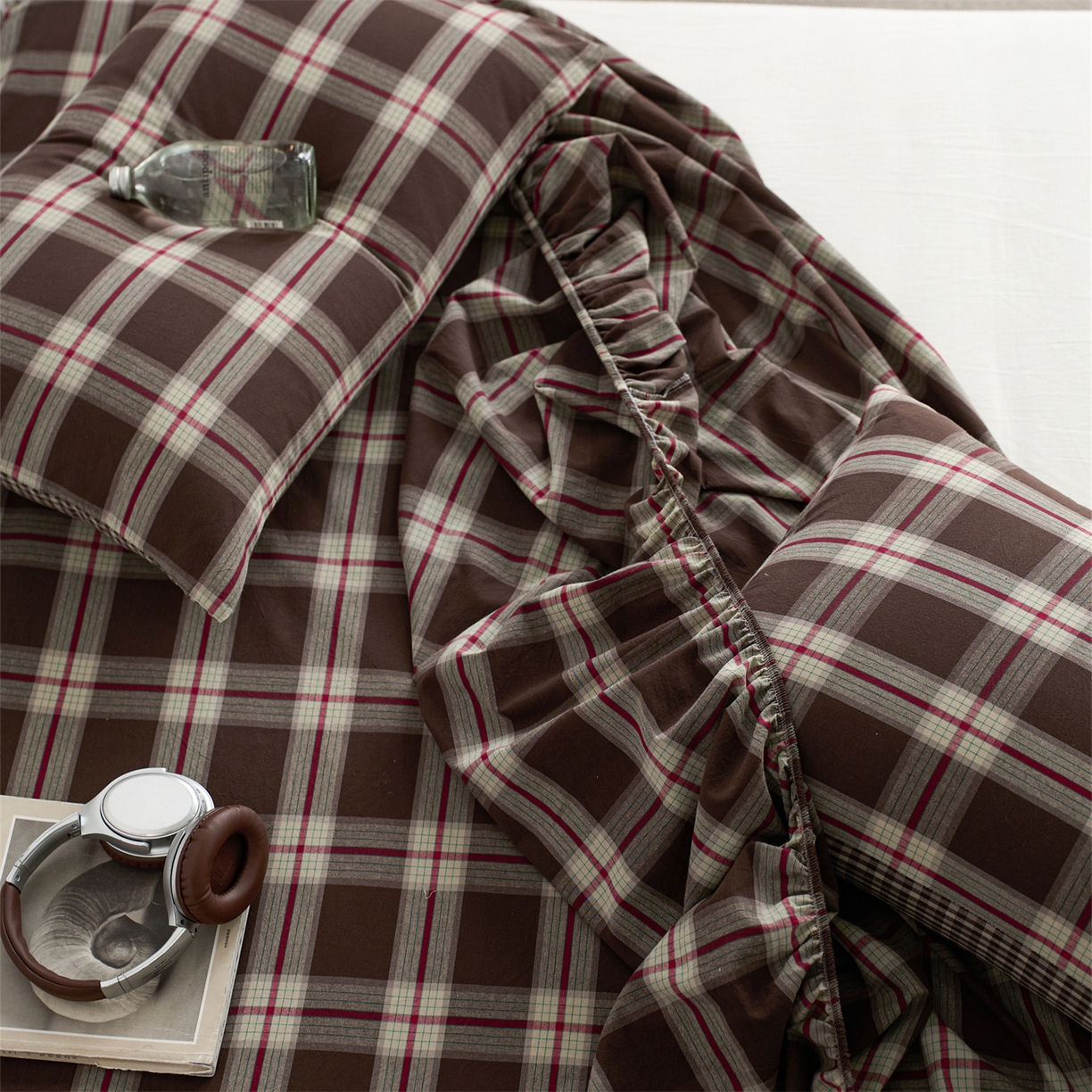 91家纺网 家纺一手货源 找家纺 启程家纺 2026新款纯棉水洗棉复古大格系列多规格纯棉床笠 摩登大咖