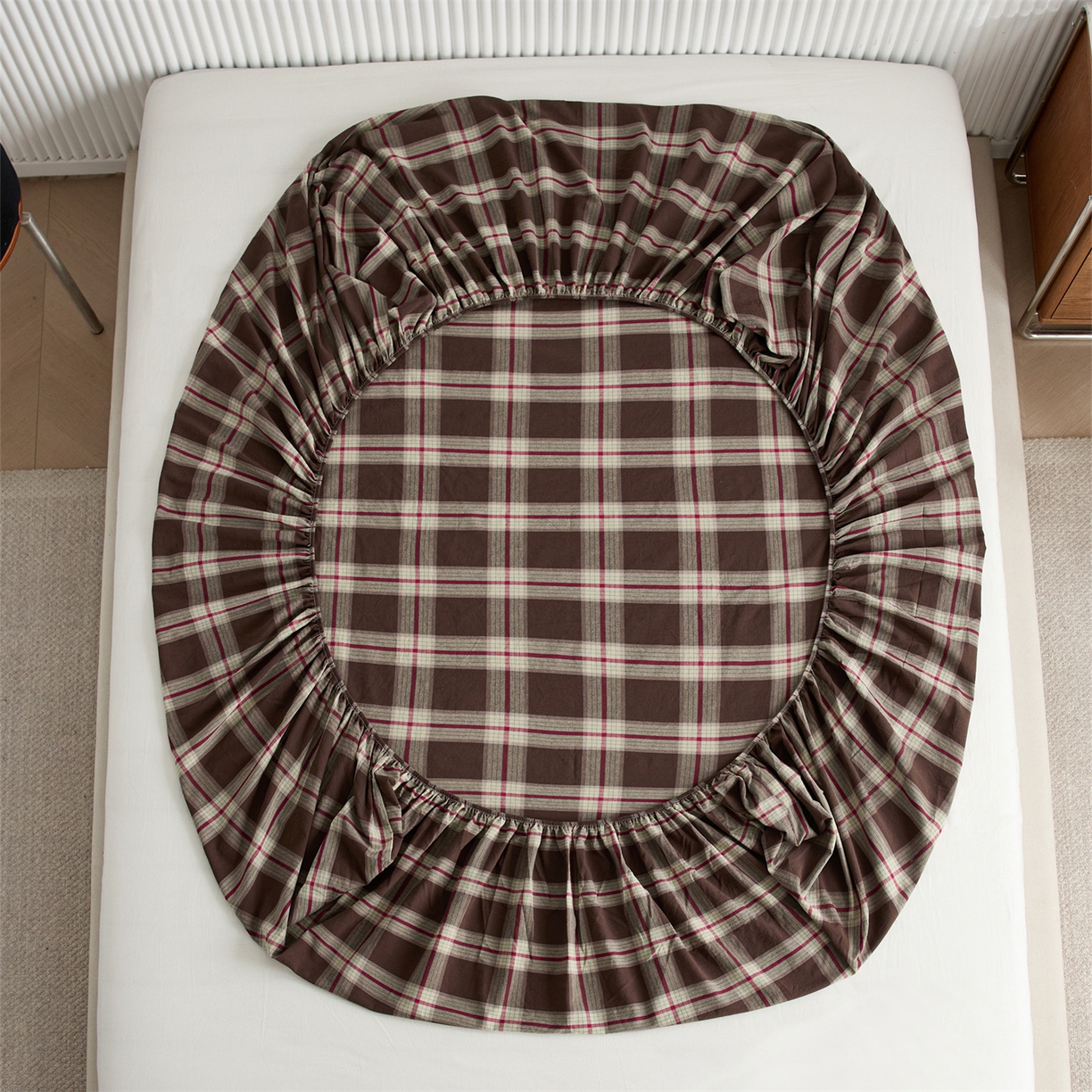 91家纺网 家纺一手货源 找家纺 启程家纺 2026新款纯棉水洗棉复古大格系列多规格纯棉床笠 摩登大咖