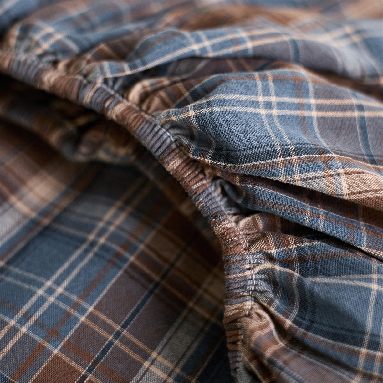 91家纺网 家纺一手货源 找家纺 启程家纺 2026新款纯棉水洗棉复古大格系列多规格纯棉床笠 苏格兰蓝大格