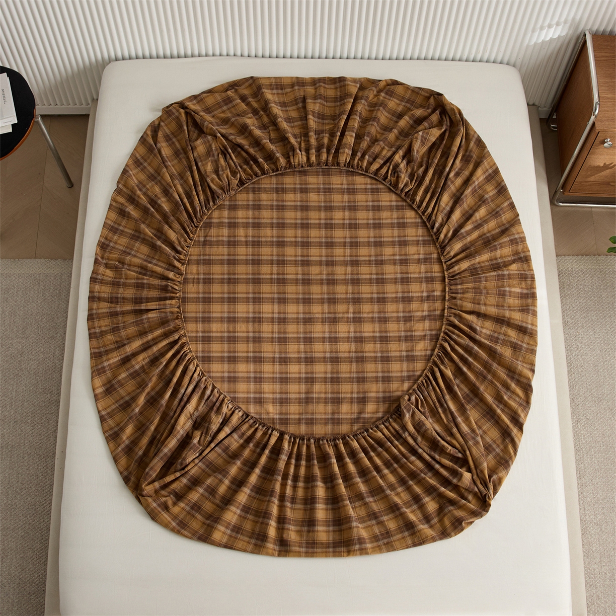 91家纺网 家纺一手货源 找家纺 启程家纺 2026新款纯棉水洗棉复古大格系列多规格纯棉床笠 苏格兰黄大格