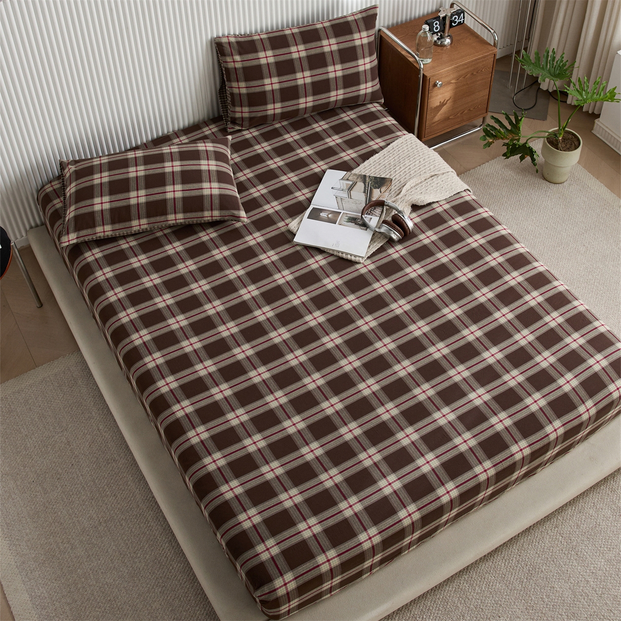 91家纺网 家纺一手货源 找家纺 启程家纺 2026新款纯棉水洗棉复古大格系列多规格纯棉床笠 摩登大咖