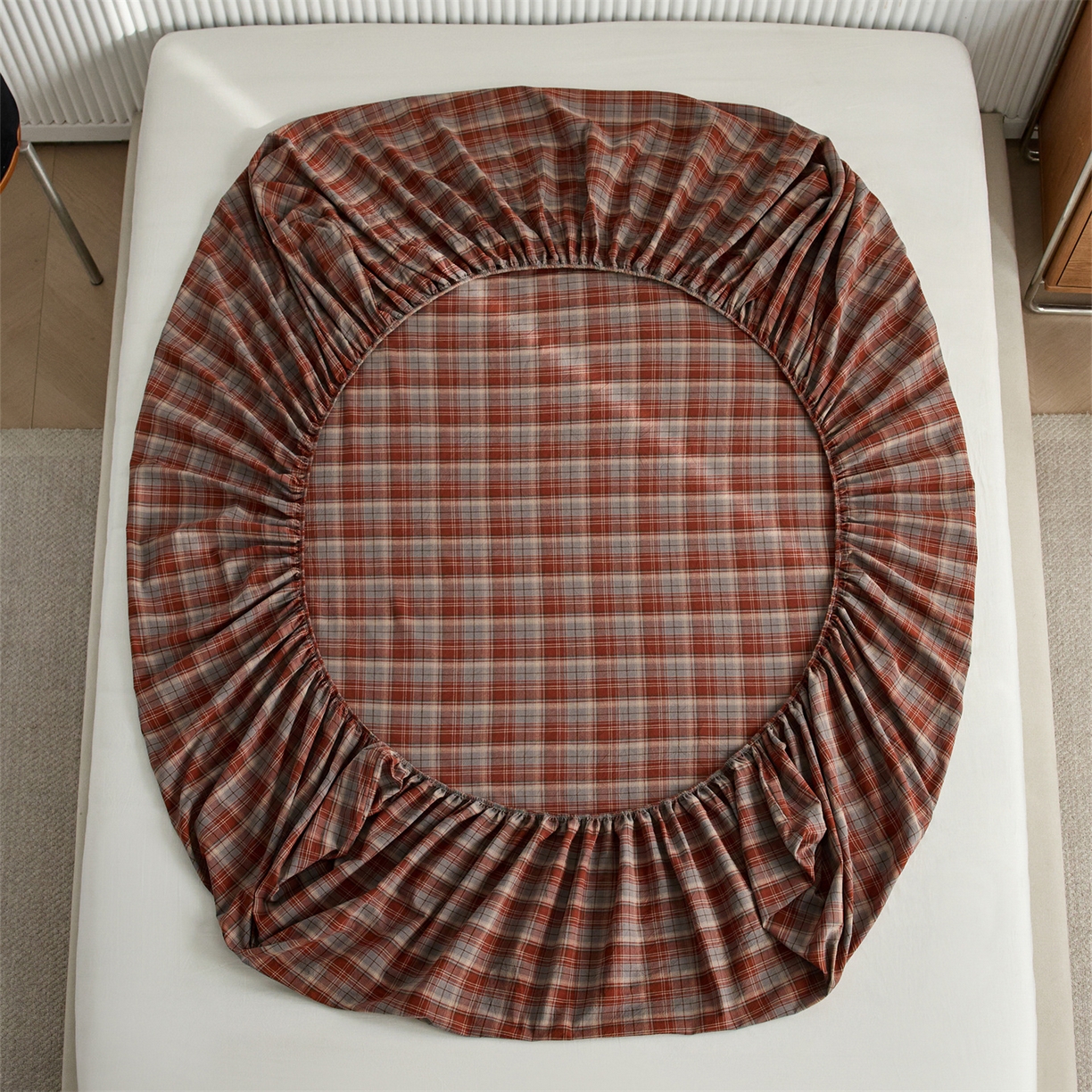 91家纺网 家纺一手货源 找家纺 启程家纺 2026新款纯棉水洗棉复古大格系列多规格纯棉床笠 苏格兰红大格