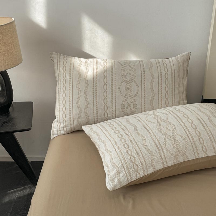 91家纺网 家纺一手货源 找家纺 ab家纺 2026新款全棉纯棉三层纱提花四件套 暖阳-咖