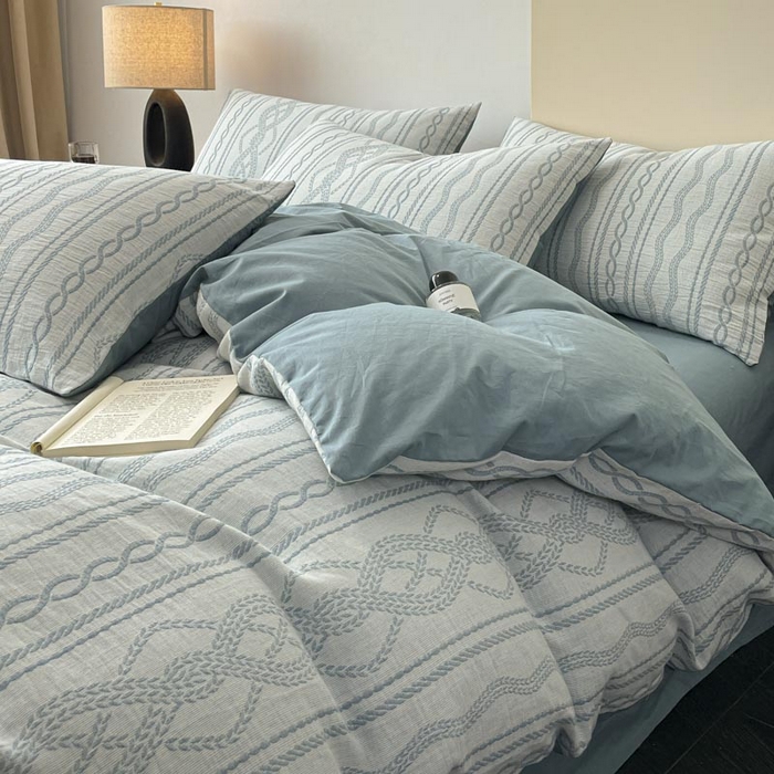 91家纺网 家纺一手货源 找家纺 ab家纺 2026新款全棉纯棉三层纱提花四件套 暖阳-兰