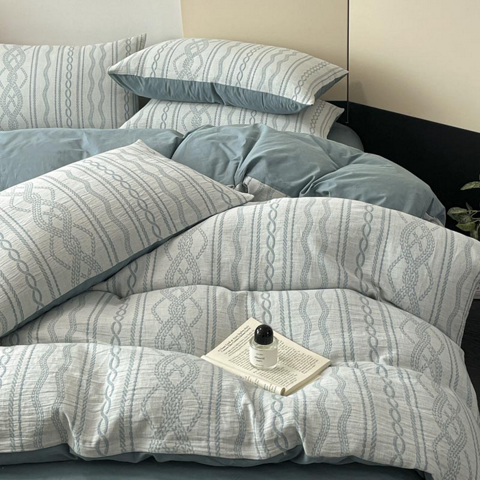 91家纺网 家纺一手货源 找家纺 ab家纺 2026新款全棉纯棉三层纱提花四件套 暖阳-兰